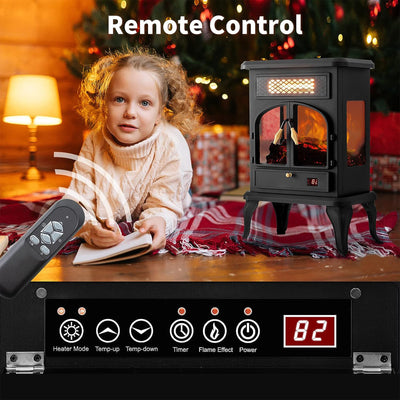 selectric Freestanding Electric Fireplace Heater w/Remote, Dark Black (Open Box)