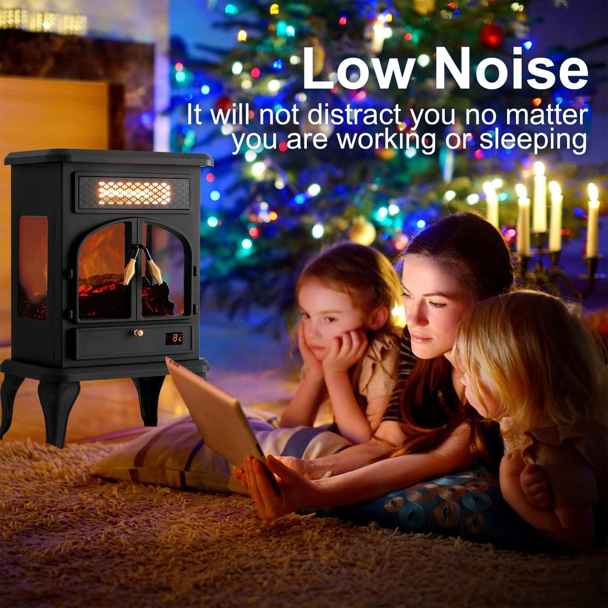 selectric Freestanding Portable Electric Fireplace Heater w/ Remote, Dark Black - VMInnovations