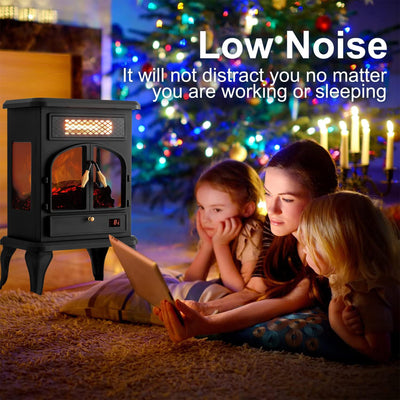 selectric Freestanding Electric Fireplace Heater w/Remote, Dark Black (Open Box) - VMInnovations