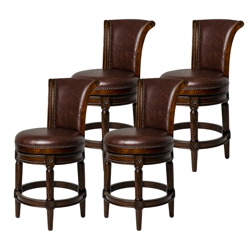 Maven Lane Carved 25" H Seat Swivel Bar Stool w/Nailhead Trim (Used) (4 Pack)