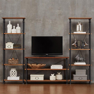 Homelegance Rustic Wood Metal Living Room 4 Tier Bookcase Shelf Black (Open Box)