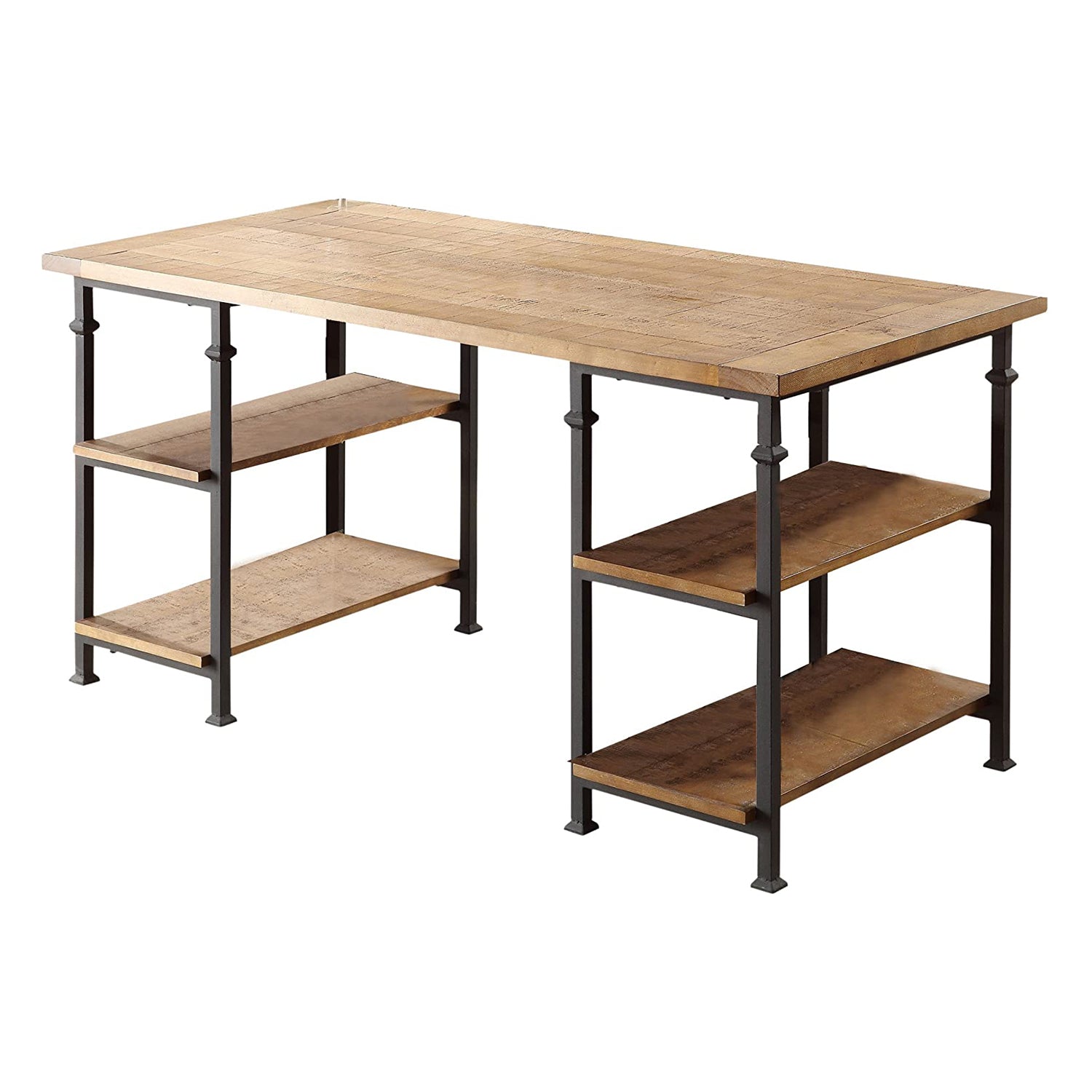 Homelegance Modern Industrial Solid Wood Metal Home Office Desk, Rustic Brown