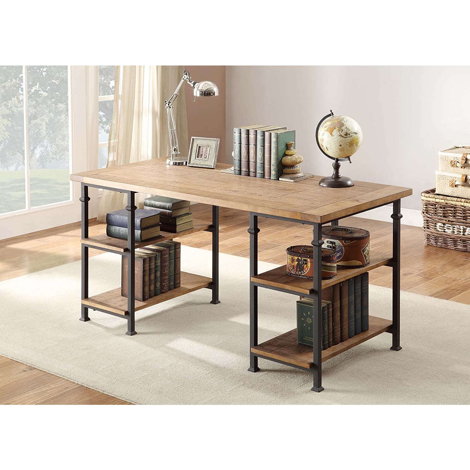 Homelegance Modern Industrial Solid Wood Metal Home Office Desk, Rustic Brown