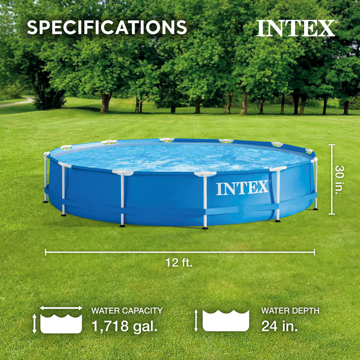 Intex 12' x 30" Metal Frame Above Ground Swimming Pool with Filter and Cover