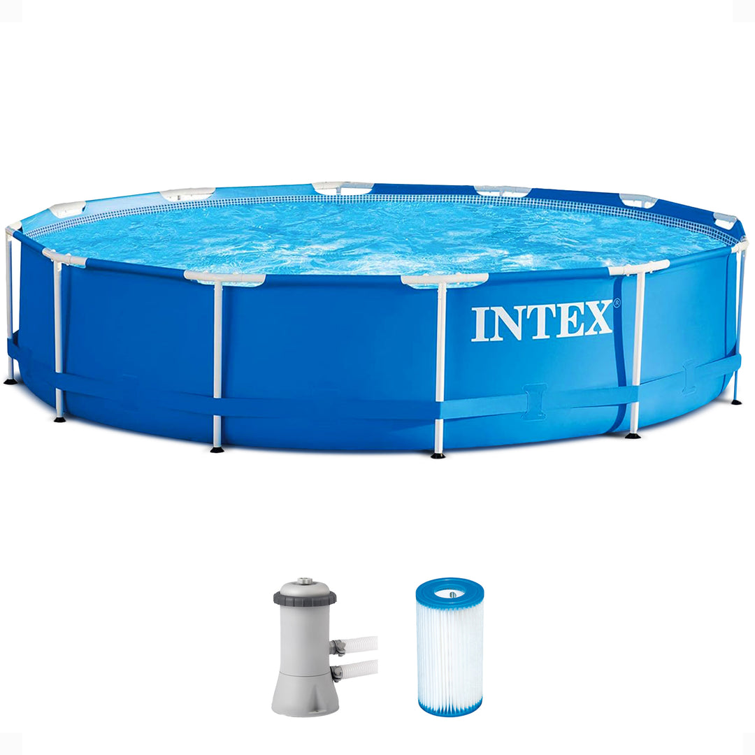 Intex 28211EH 12' x 30" Metal Frame Round Above Ground Swimming Pool with Pump