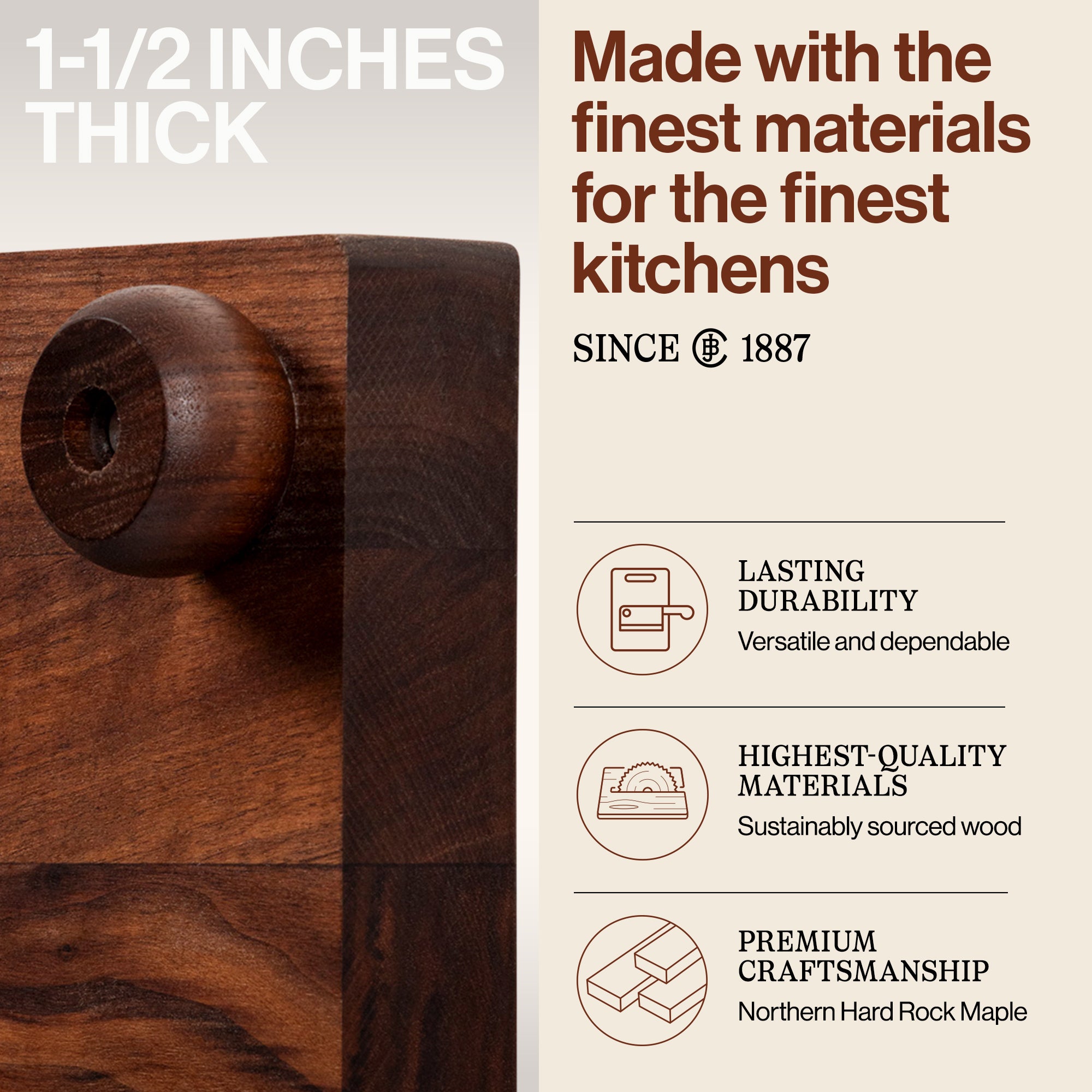 John Boos Walnut Wood Edge Cutting Board for Kitchen, 9" x 9" x 1.5" (Open Box) - VMInnovations