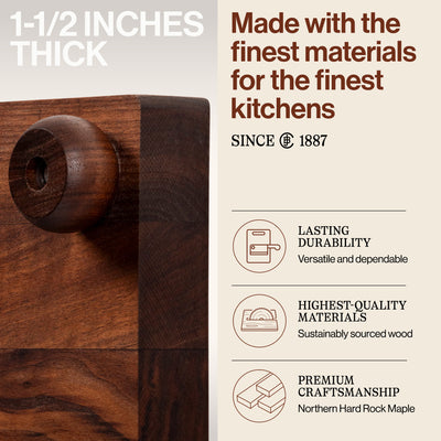 John Boos Walnut Wood Edge Cutting Board for Kitchen, 9" x 9" x 1.5" (Open Box) - VMInnovations