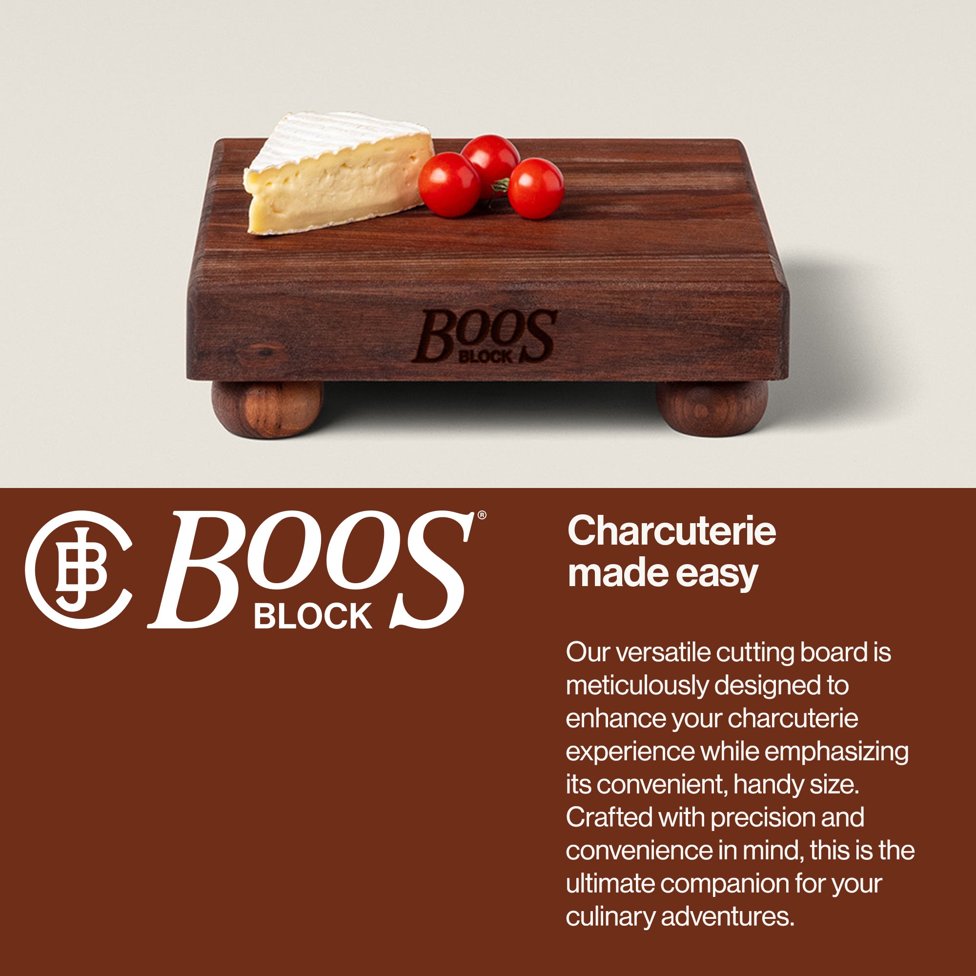 John Boos Walnut Wood Edge Cutting Board for Kitchen, 9" x 9" x 1.5" (Open Box) - VMInnovations