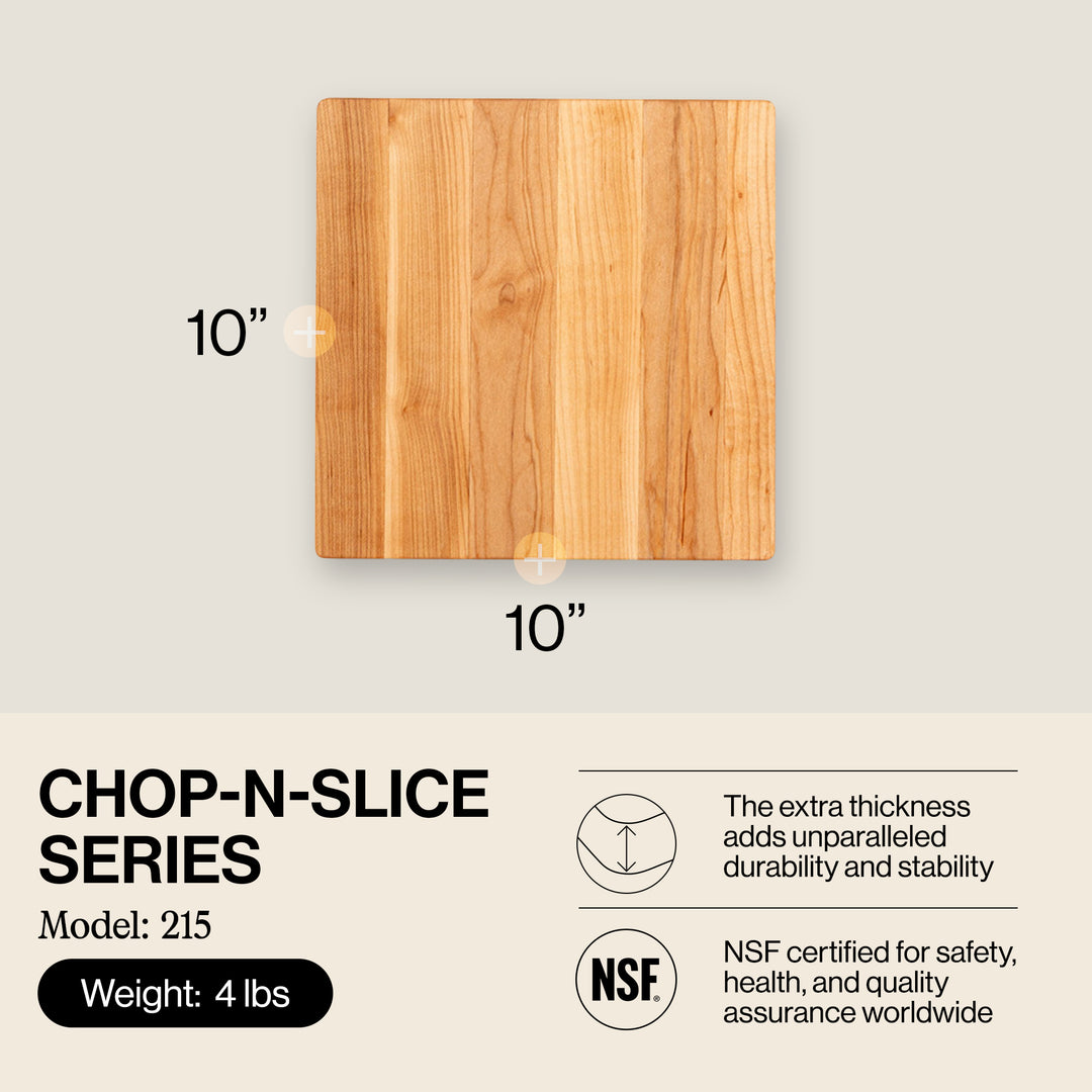 John Boos Chop N Slice Maple Wood Edge Grain Cutting Board, 10"x10"x1"(Open Box)