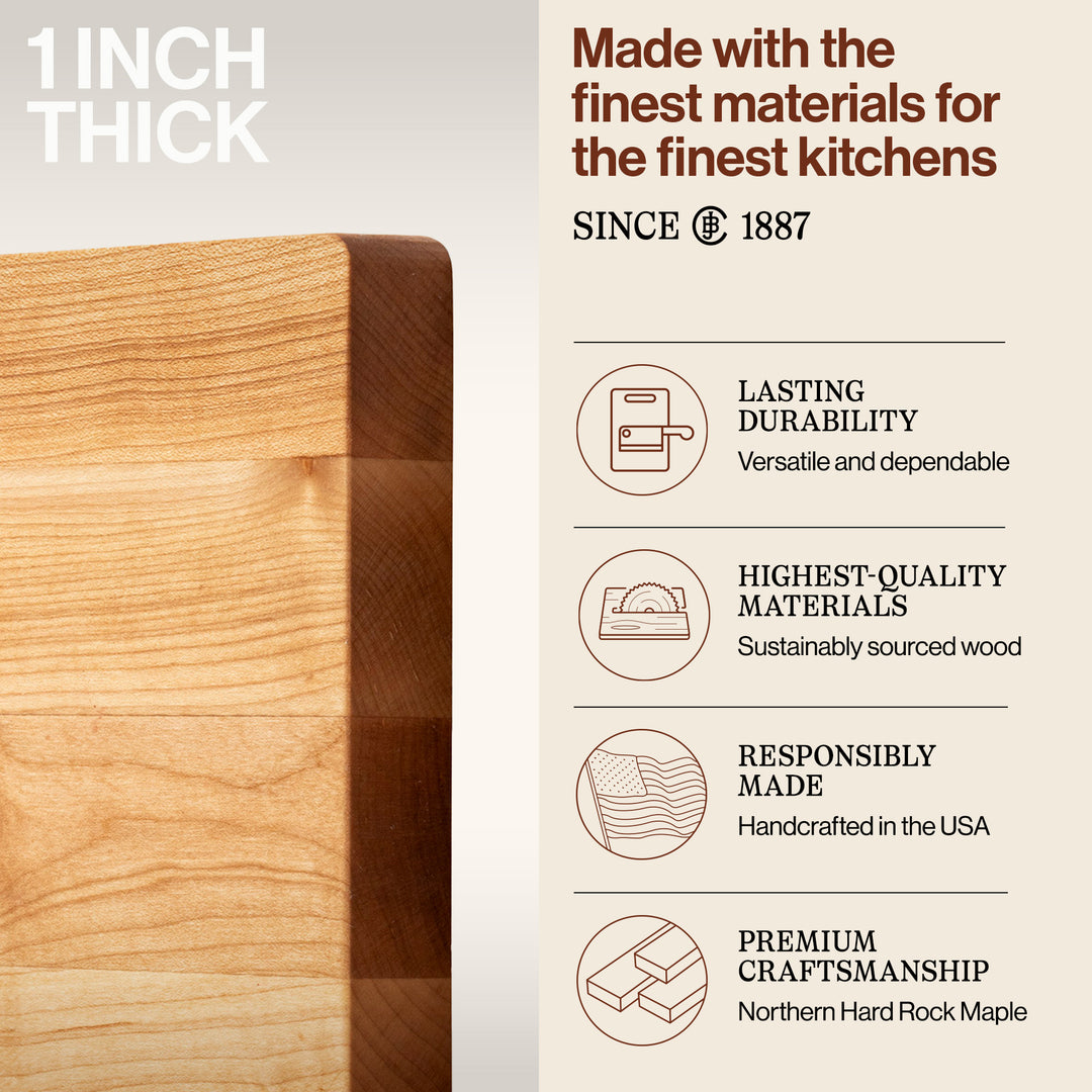 John Boos Chop N Slice Small Maple Wood Edge Grain Cutting Board, 10" x 10" x 1"