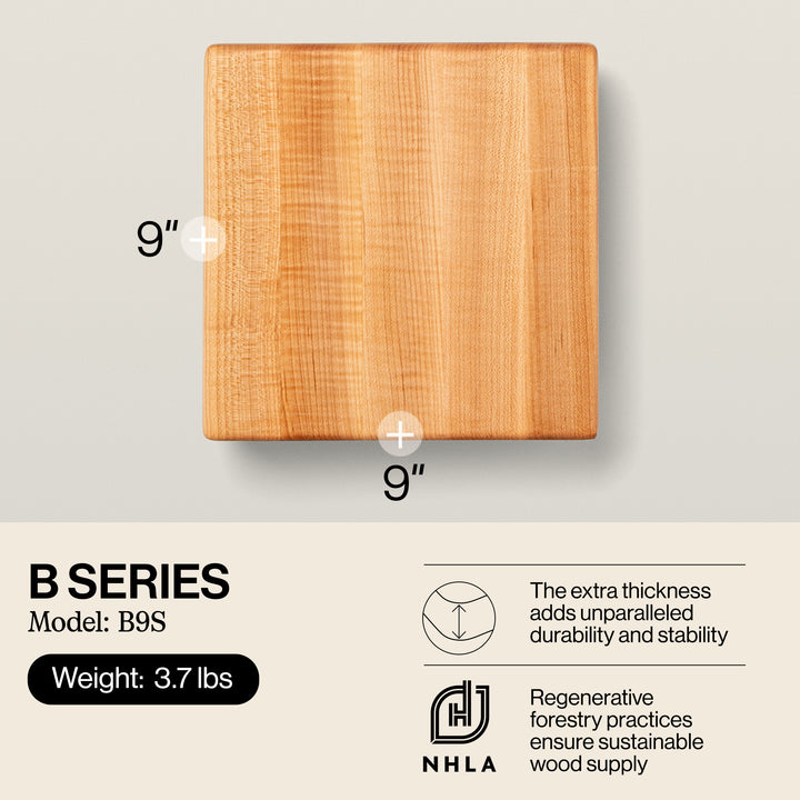 John Boos Small Maple Wood Edge Grain Cutting Board for Kitchen, 9" x 9" x 1.5"
