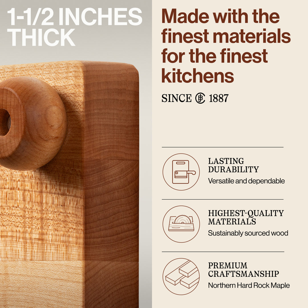 John Boos Small Maple Wood Edge Grain Cutting Board for Kitchen, 9" x 9" x 1.5"
