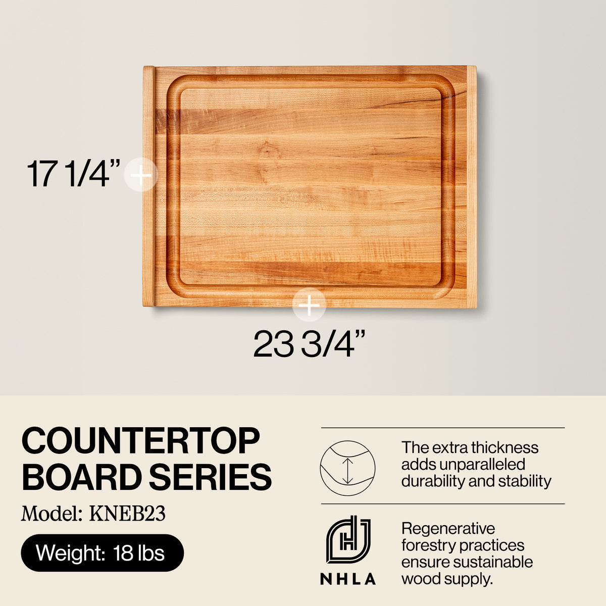 John Boos Countertop Reversible Wood Cutting Board with Juice Groove, Maple