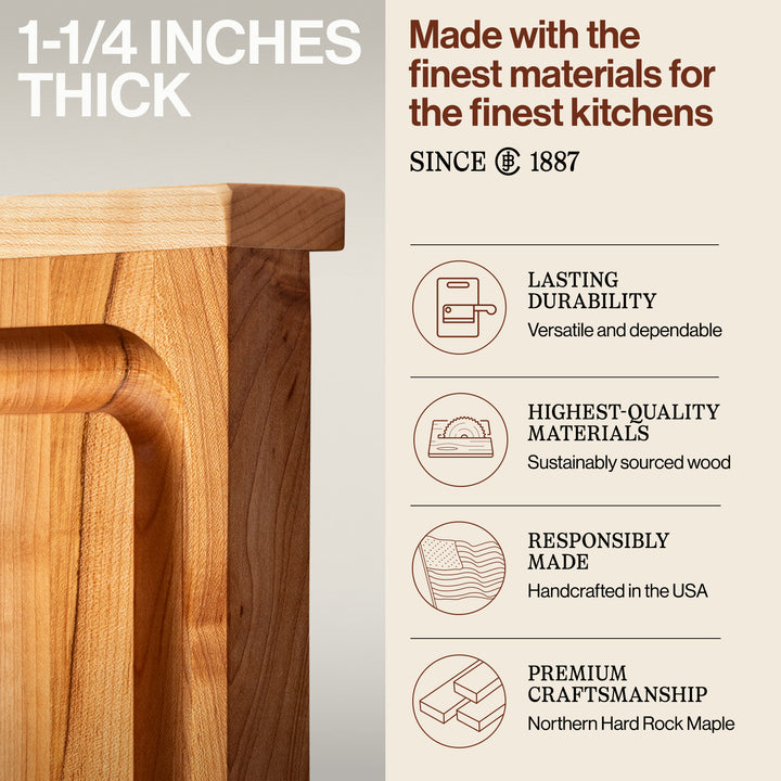 John Boos Countertop Reversible Wood Cutting Board with Juice Groove, Maple