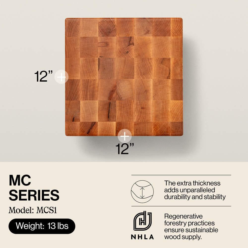John Boos MC Series Square Wood Cutting Board with Feet, 12" x 12", Maple - VMInnovations