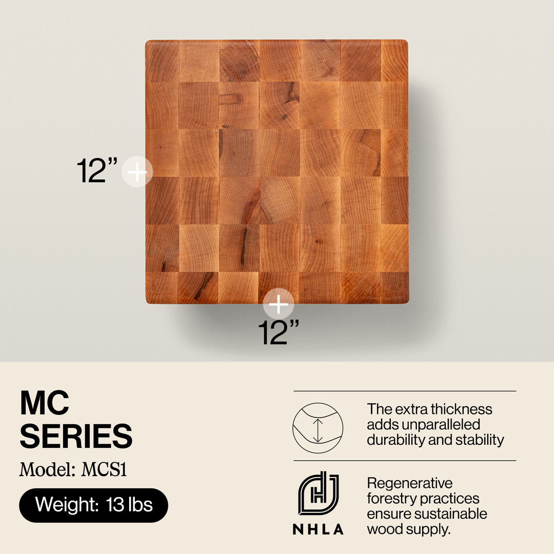 John Boos MC Series Square Wood Cutting Board with Feet, 12" x 12", Maple - VMInnovations