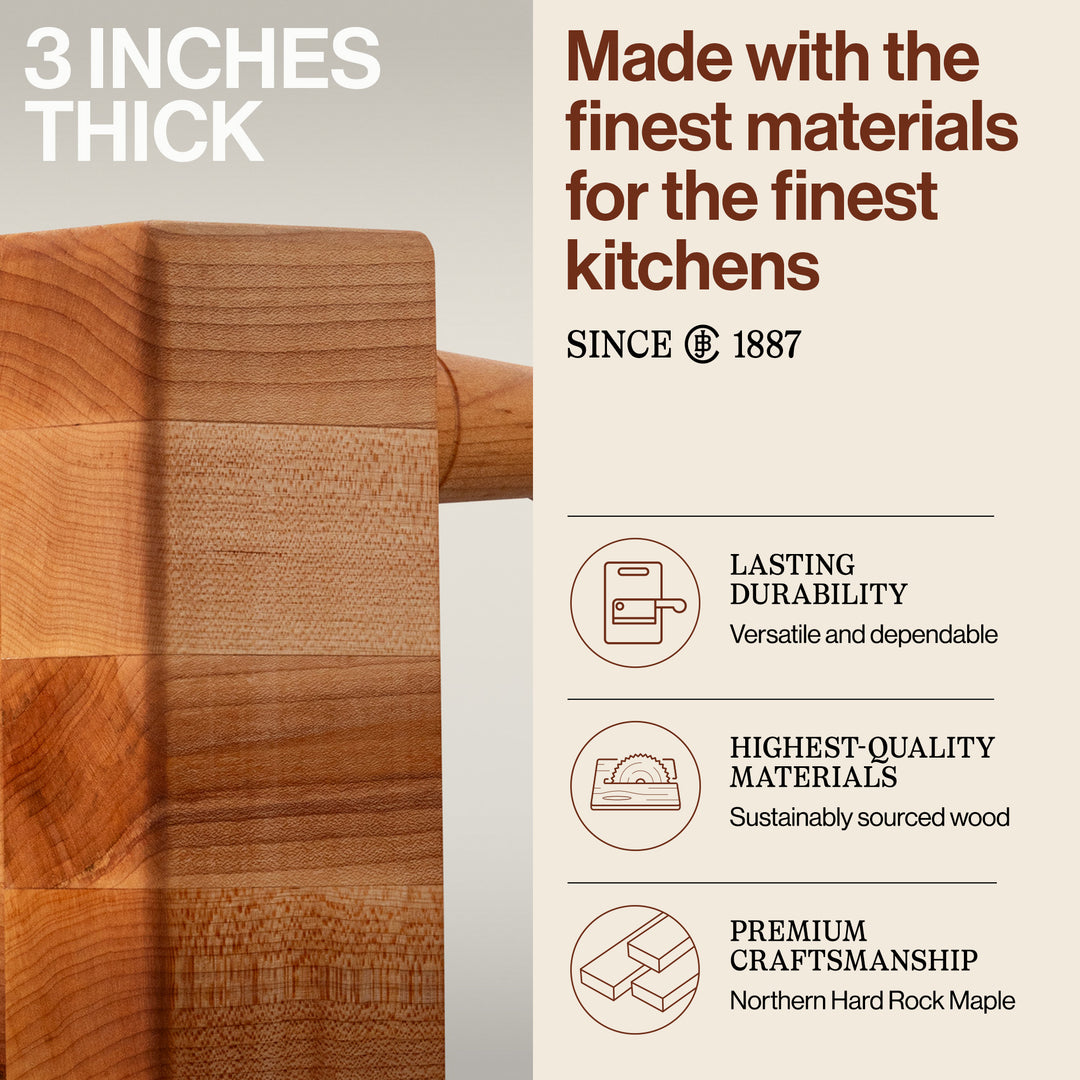 John Boos MC Series Square Wood Cutting Board with Feet, 12" x 12", Maple - VMInnovations