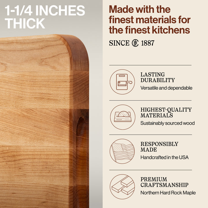 John Boos Chop N Slice Large Maple Wood Edge Grain Cutting Board, 20"x14"x1.25"