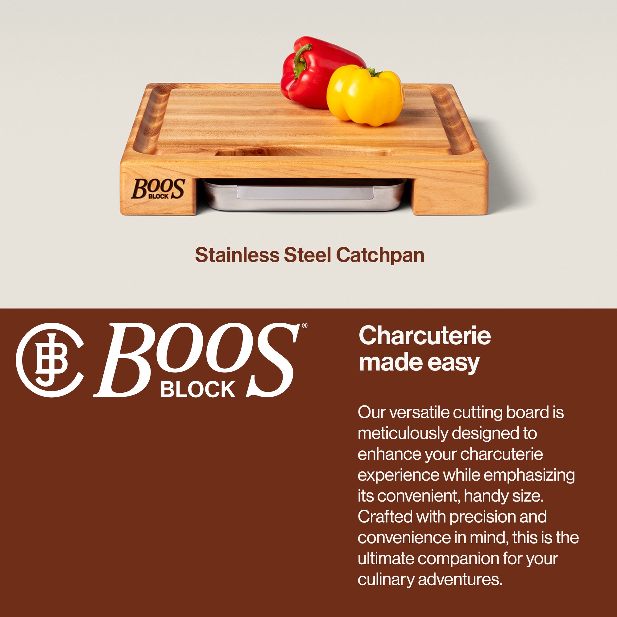 John Boos Prep Master Maple Cutting Board w/Pan, 15" x 14" x 2.25" (Open Box) - VMInnovations