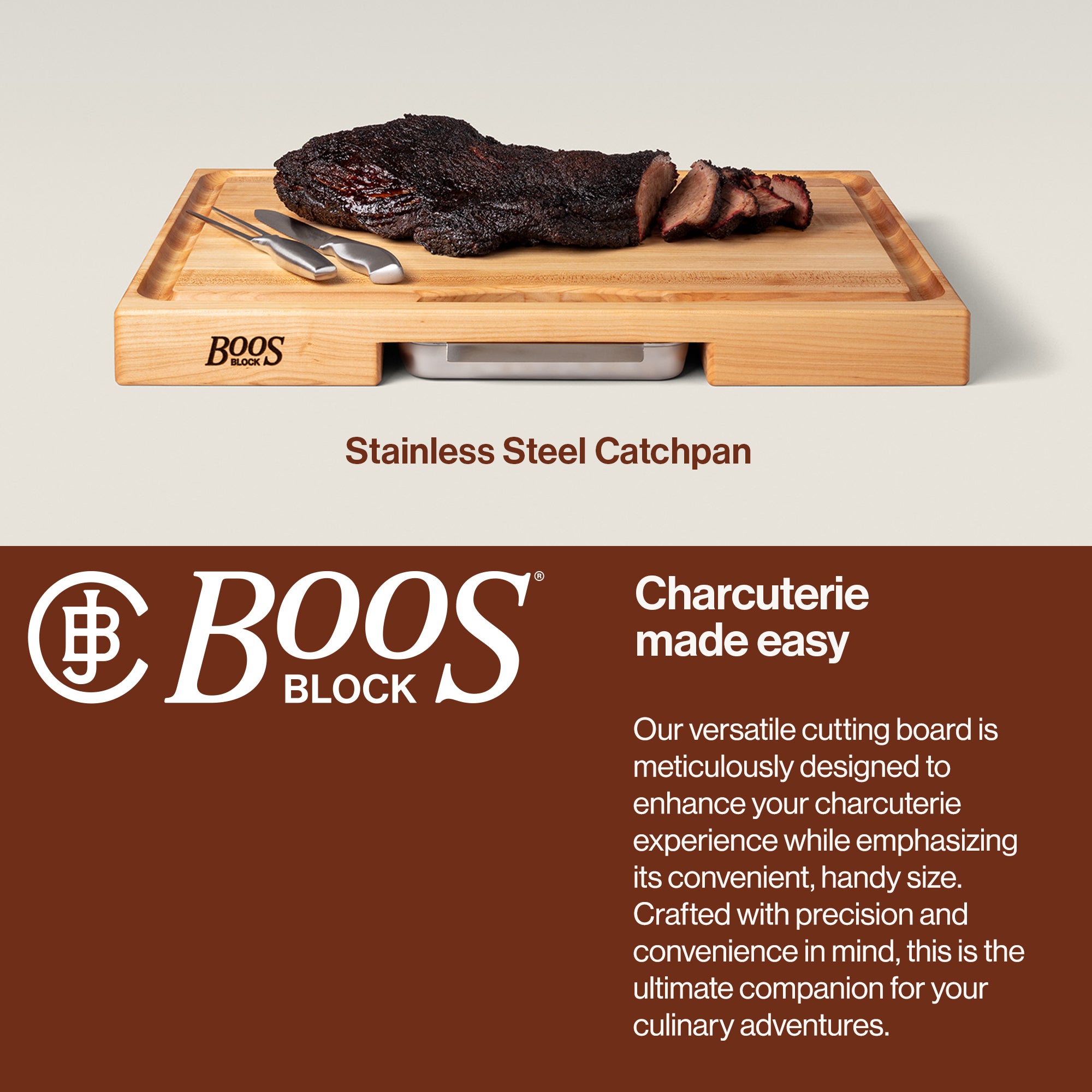 John Boos Reversible Wood Cutting Board with Juice Groove & Tray, Maple