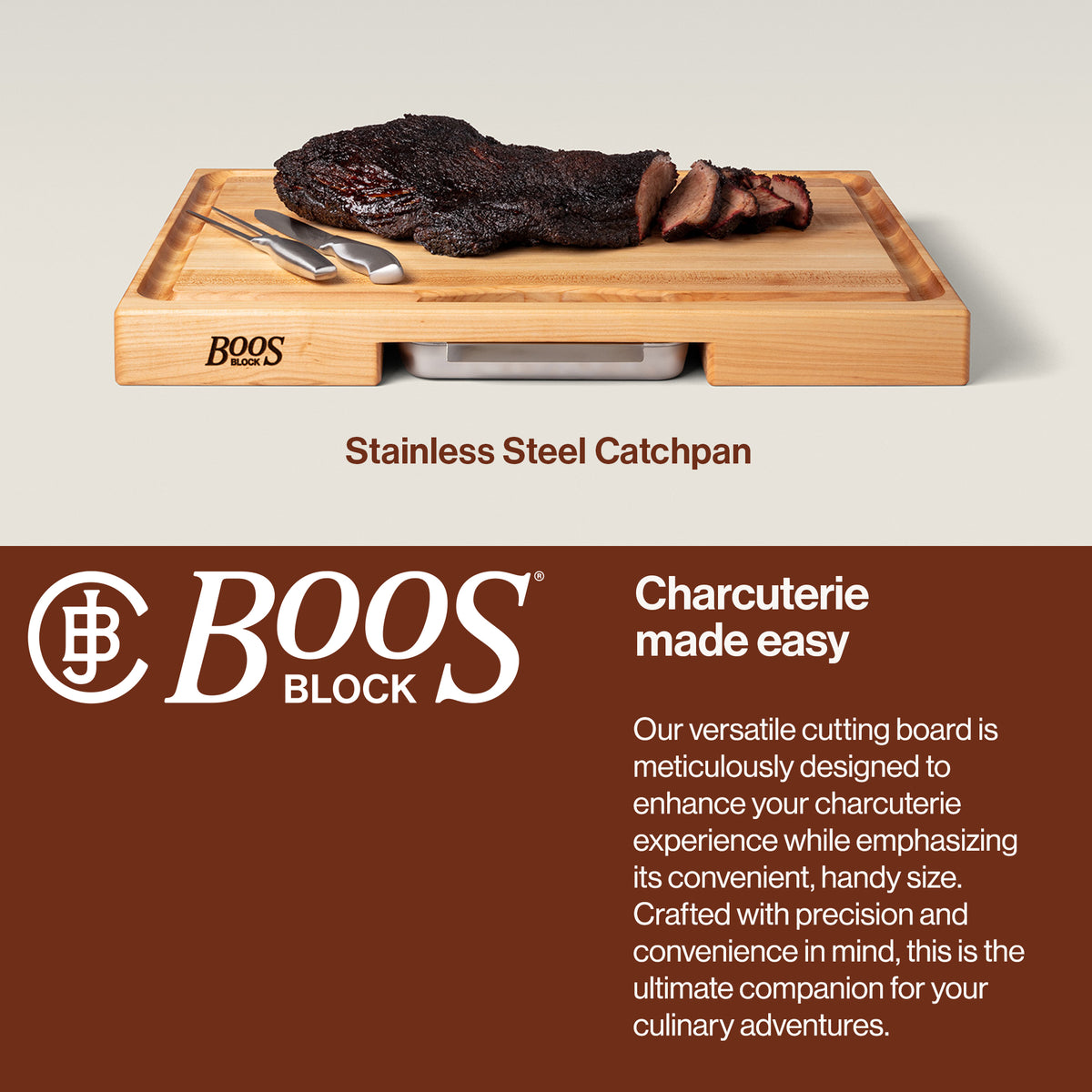John Boos Reversible Wood Cutting Board with Juice Groove & Tray, Maple
