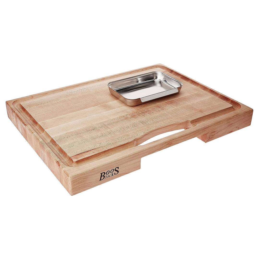 John Boos Reversible Wood Cutting Board with Juice Groove & Tray, Maple