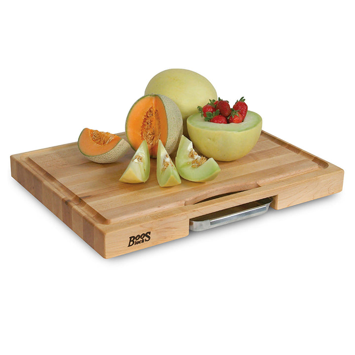 John Boos Reversible Wood Cutting Board with Juice Groove & Tray, Maple