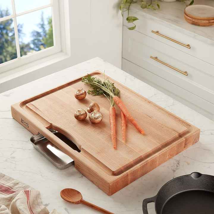 John Boos Reversible Wood Cutting Board with Juice Groove & Tray, Maple