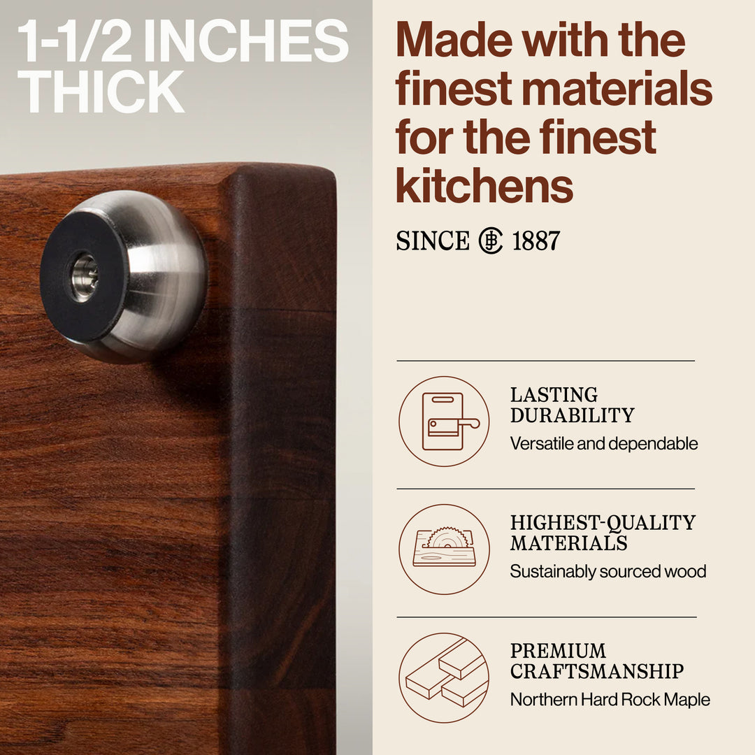 John Boos Small Walnut Wood Edge Grain Cutting Board for Kitchen, 9" x 9" x 1.5" - VMInnovations