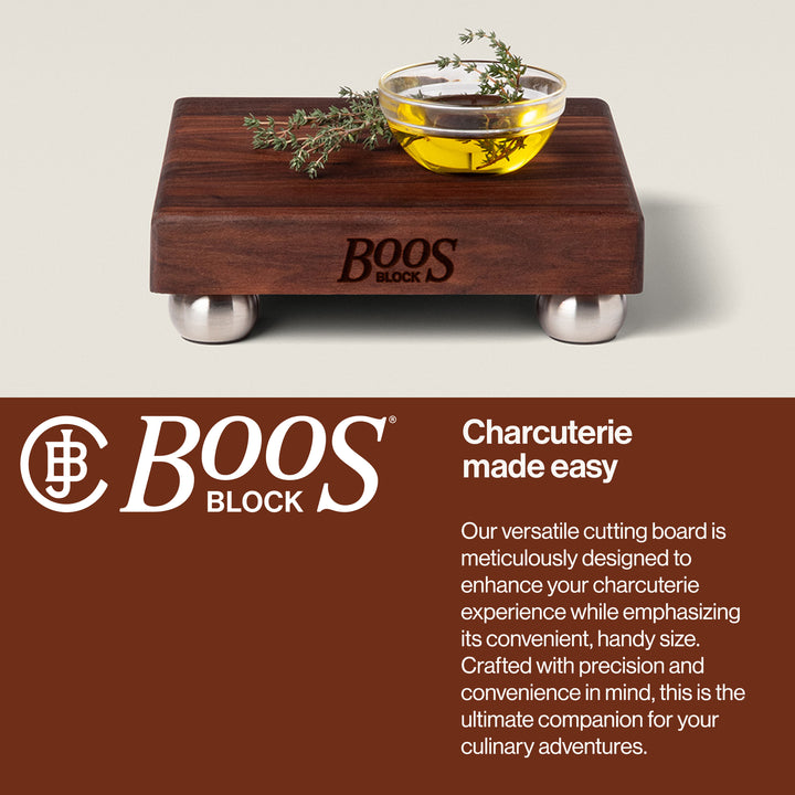 John Boos Small Walnut Wood Edge Grain Cutting Board for Kitchen, 9" x 9" x 1.5" - VMInnovations