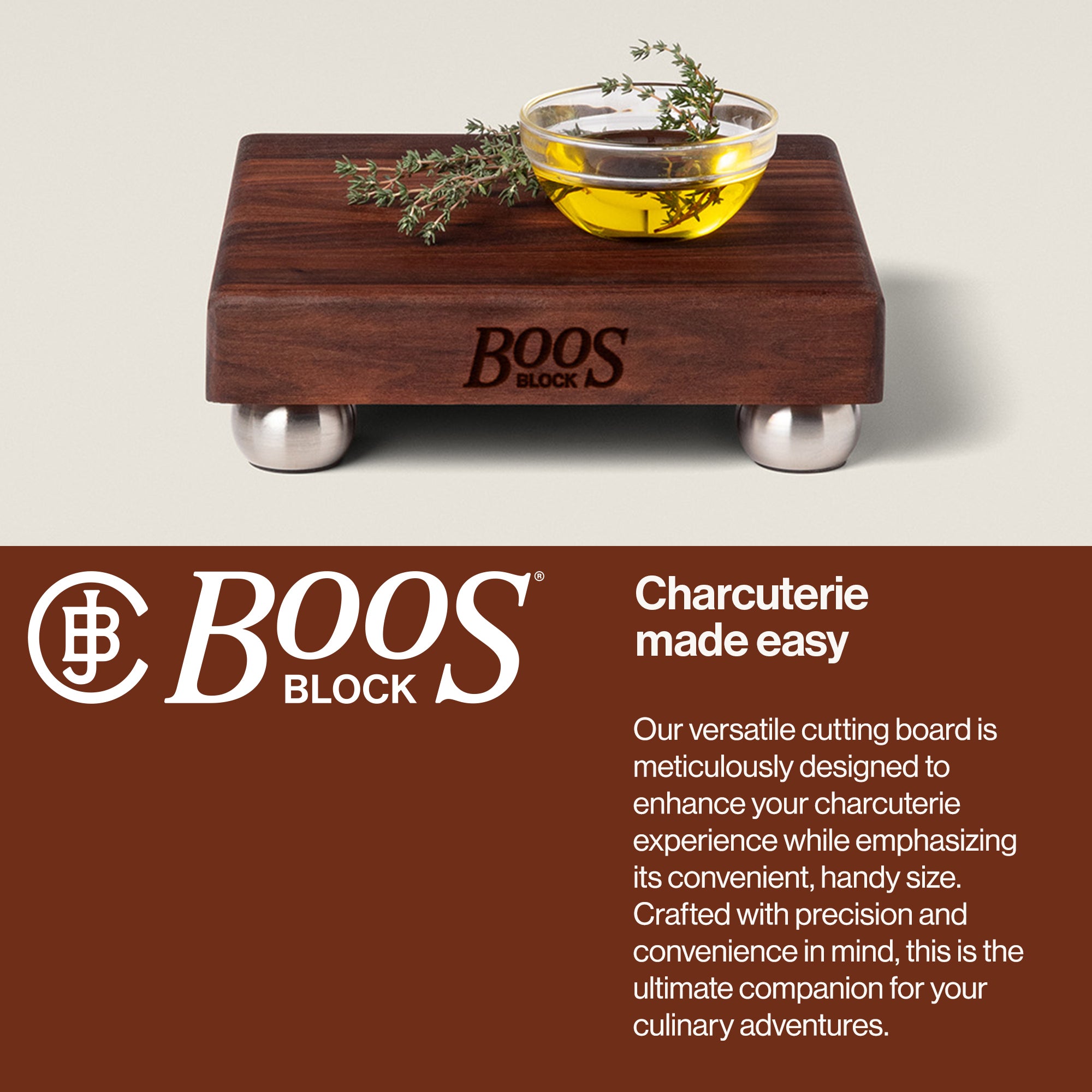 John Boos Walnut Wood Edge Grain Cutting Board for Kitchen, 9"x9"x1.5"(Open Box)
