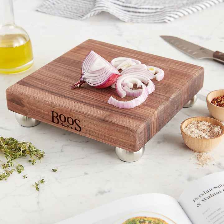 John Boos Small Walnut Wood Edge Grain Cutting Board for Kitchen, 9" x 9" x 1.5" - VMInnovations