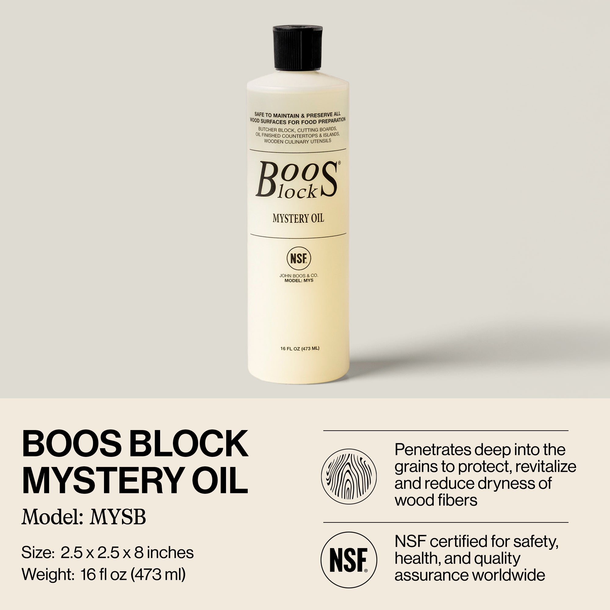John Boos Mystery Oil, 16 Oz All Natural Moisture Care for Wood Cutting Boards - VMInnovations