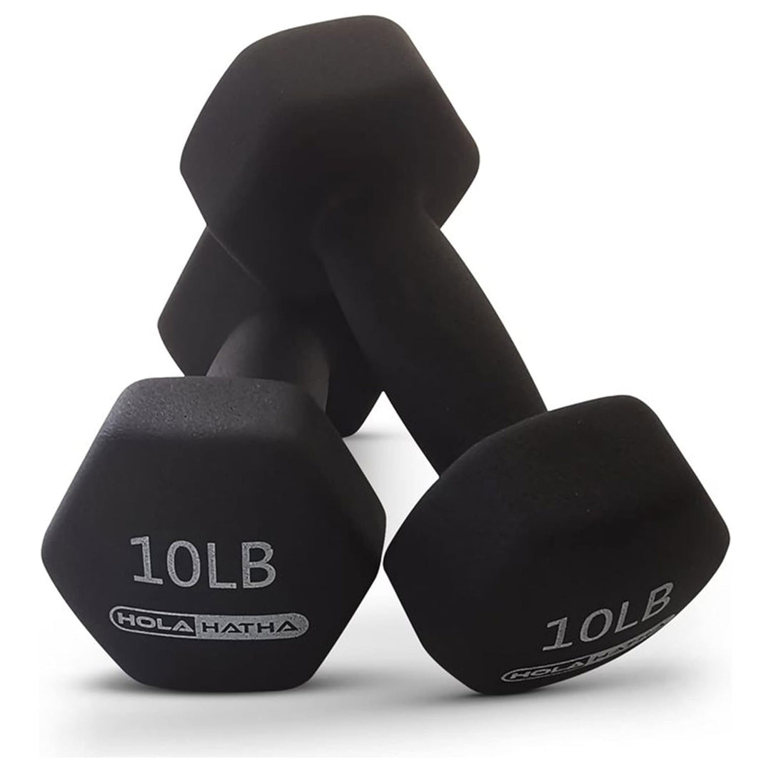 HolaHatha 3, 5, 8, 10 & 12lbs Neoprene Dumbbell Weight Set w/Storage Rack (Used)