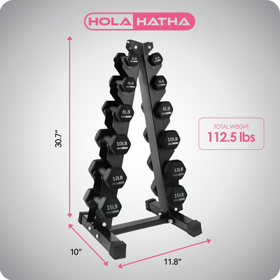 HolaHatha 3, 5, 8, 10, 12 & 15lb Neoprene Dumbbell Set w/Storage Rack (Used) - VMInnovations