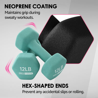 HolaHatha 3, 5, 8, 10 & 12Lb Neoprene Dumbbell Set w/Storage Rack (Open Box) - VMInnovations