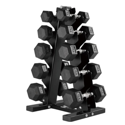 HolaHatha 5, 8, 10, 12 & 15lb Hexagonal Dumbbell Set w/Rack, Black (Open Box) - VMInnovations