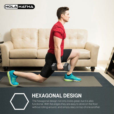 HolaHatha 5, 8, 10, 12 & 15lb Hexagonal Dumbbell Set w/Rack, Black (Open Box) - VMInnovations