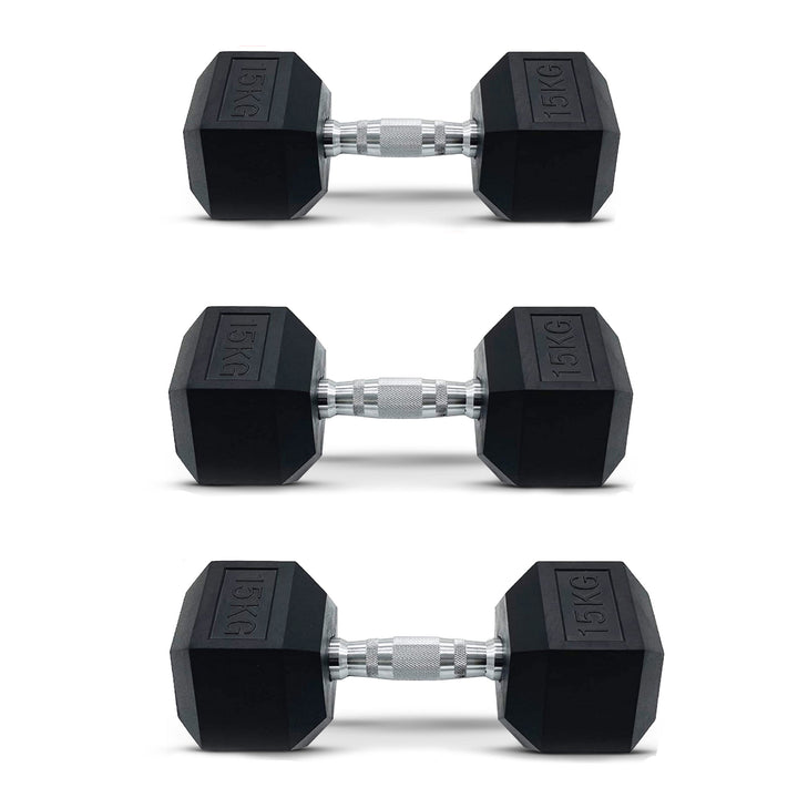 HolaHatha 5, 8, 10, 12 & 15 lb Hexagonal Dumbbell Weight Set with Rack, Black