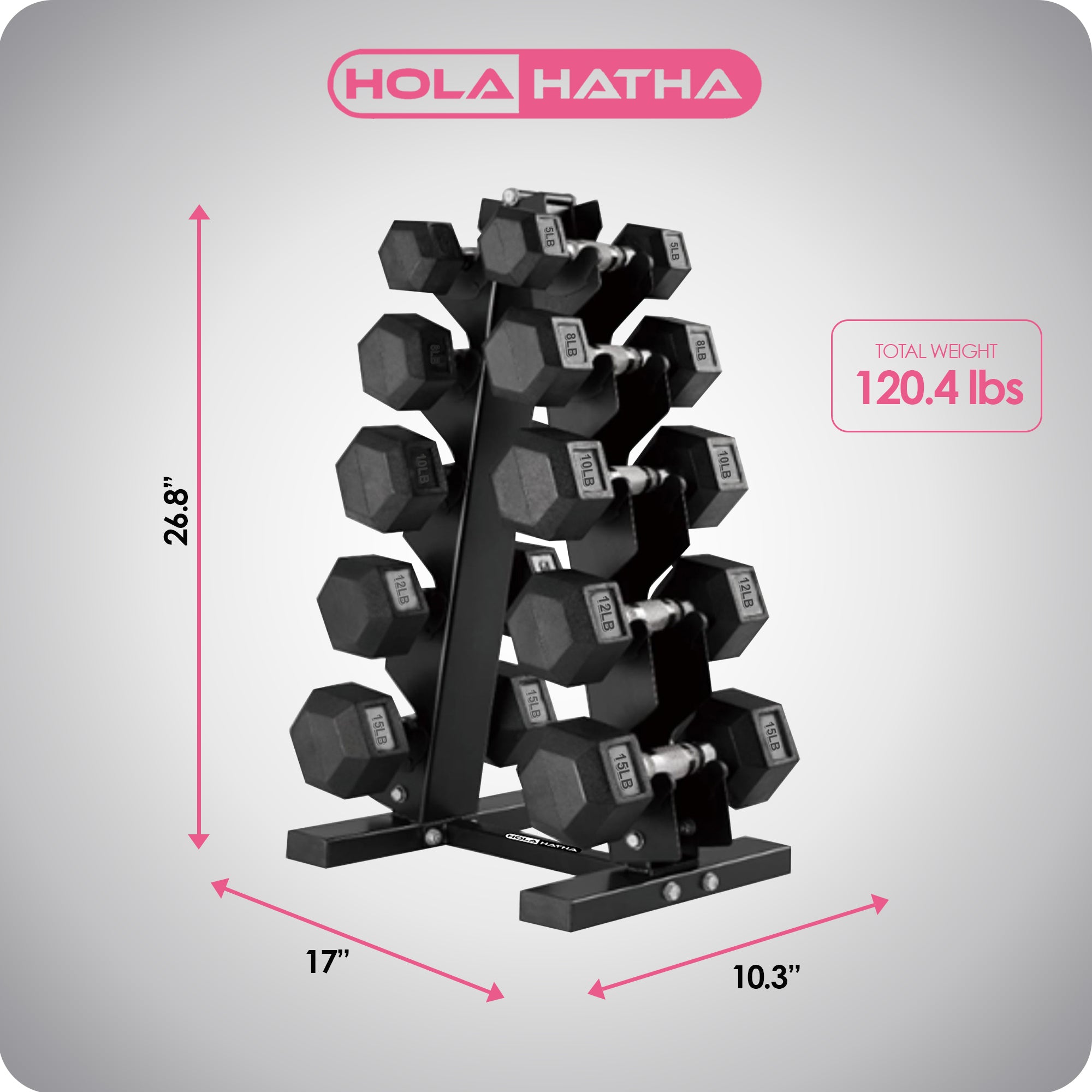 HolaHatha 5, 8, 10, 12 & 15 Pound Dumbbell Weight Set with Rack,Black(For Parts) - VMInnovations