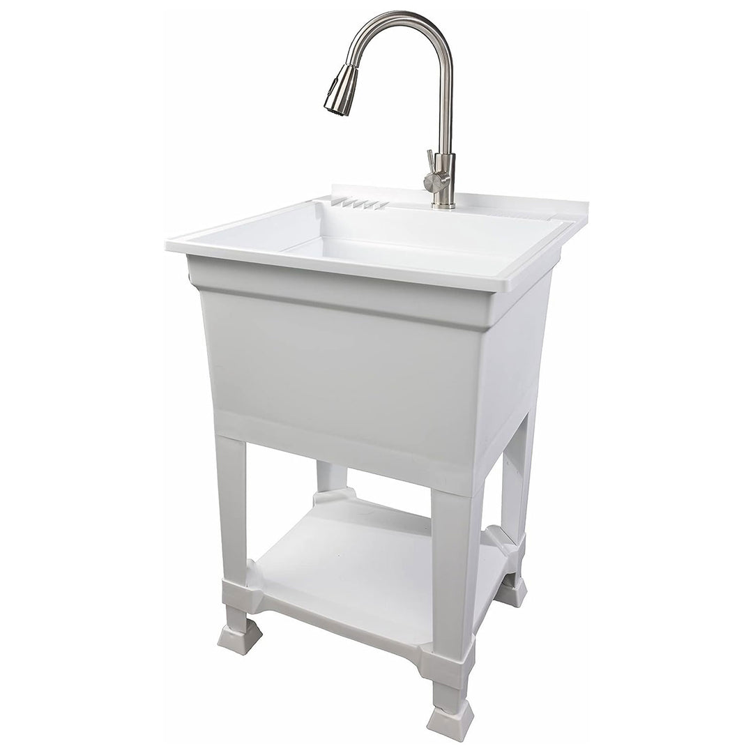 UTILITYSINKS Plastic 24" Freestanding Compact Workshop Utility Tub Sink, White