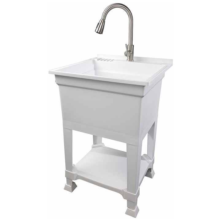 UTILITYSINKS Plastic 24" Freestanding Workshop Utility Sink, White(For Parts)
