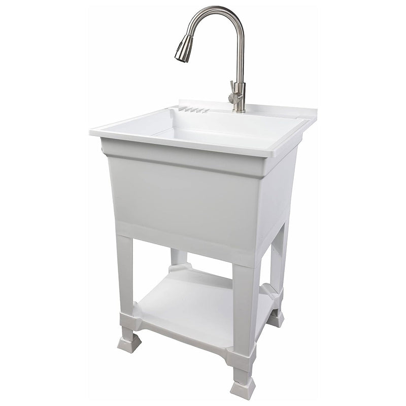 UTILITYSINKS Plastic 24" Freestanding Compact Utility Tub Sink, White (Open Box)