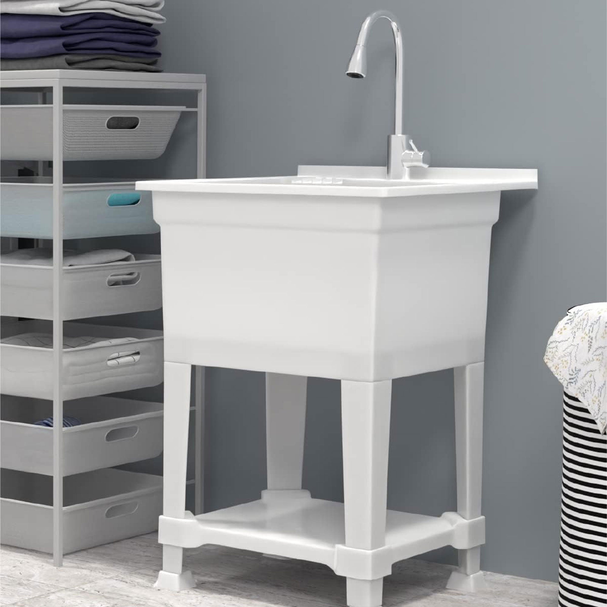 UTILITYSINKS Plastic 24" Freestanding Compact Workshop Tub Sink, White (Used) - VMInnovations