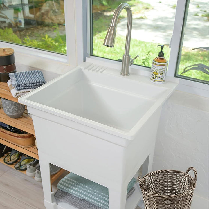 UTILITYSINKS Plastic 24" Freestanding Workshop Utility Sink, White(For Parts)