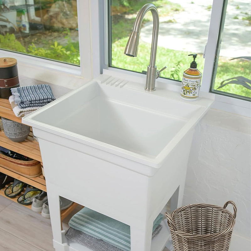 UTILITYSINKS Plastic 24" Freestanding Workshop Utility Sink, White(For Parts)