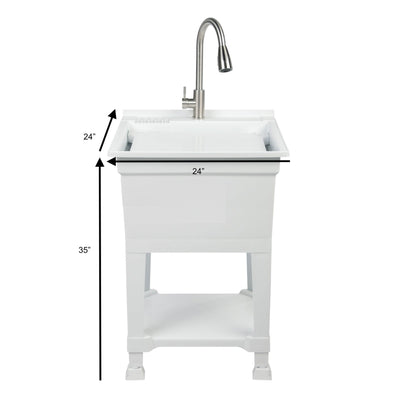 UTILITYSINKS Plastic 24" Freestanding Workshop Utility Sink, White(For Parts)