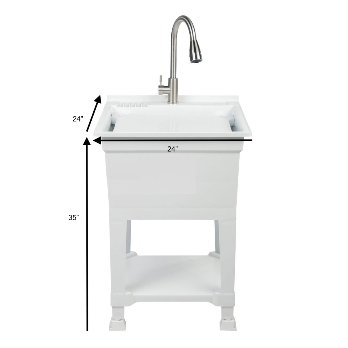 UTILITYSINKS Plastic 24" Freestanding Compact Utility Tub Sink, White (Open Box) - VMInnovations