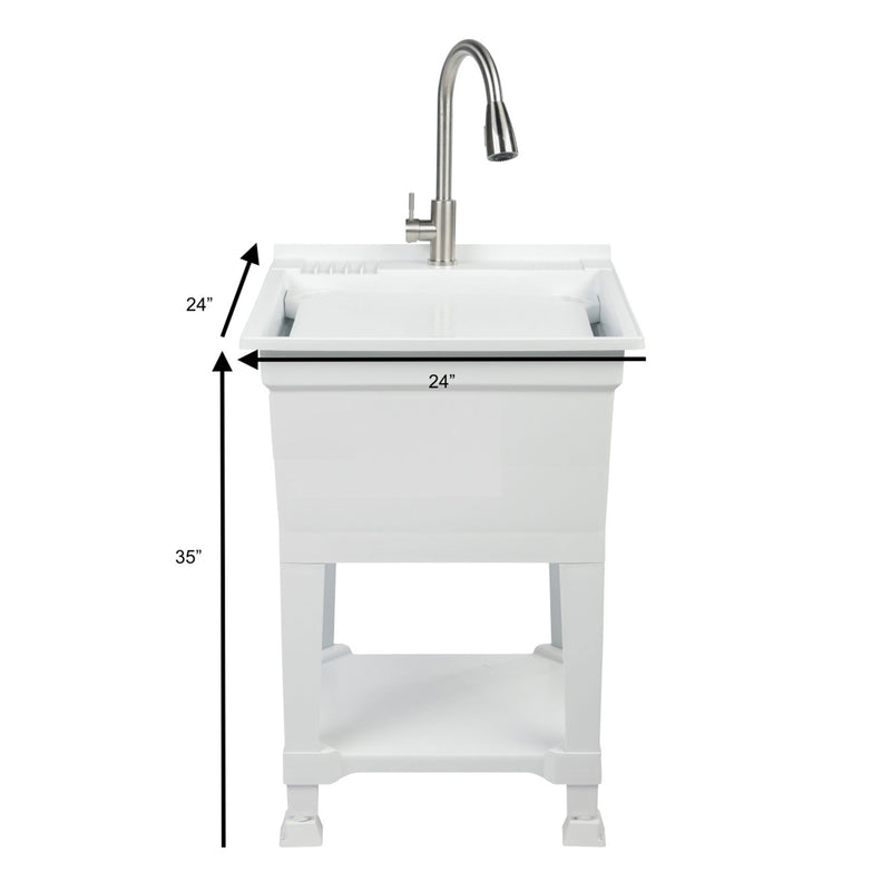 UTILITYSINKS Plastic 24" Freestanding Compact Workshop Utility Tub Sink, White