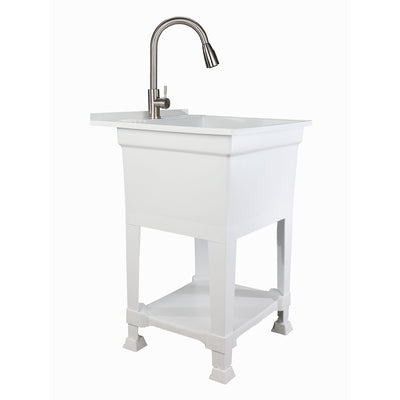 UTILITYSINKS Plastic 24" Freestanding Compact Workshop Tub Sink, White (Used)